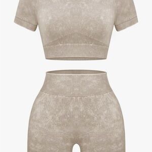 Amazon Women's Tan Crop Top and Shorts Set